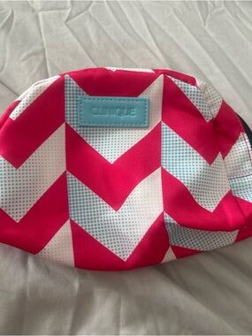 Clinique Hot Pink & Light Blue Chevron Makeup Bag